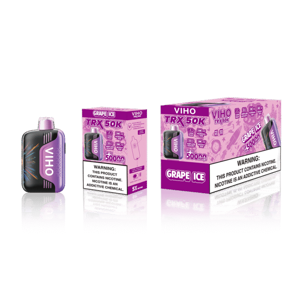 Grape Ice Viho TRX retail packaging and mid-pack box layout