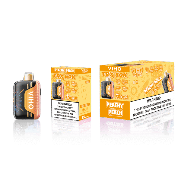 Peachy Peach Viho TRX retail packaging and mid-pack box layout