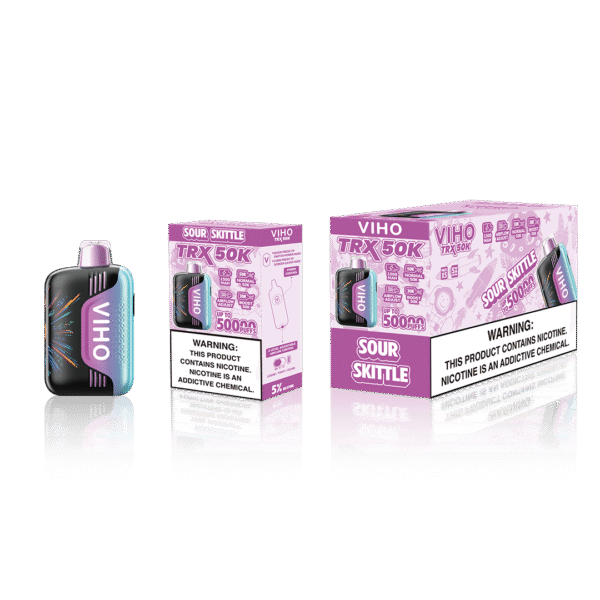 Sour Skittle Viho TRX retail packaging and mid-pack box layout