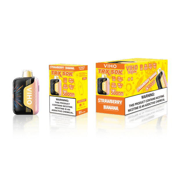 STRAWBERRY BANANA Viho TRX retail packaging and mid-pack box layout